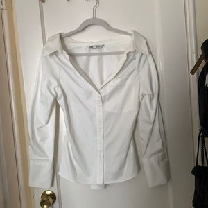 Zara poplin collared long sleeve button up top